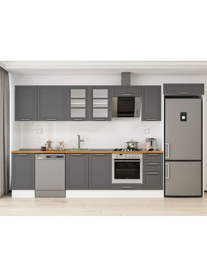 Alvinka 365X222 cm Klasik Mebran Mutfak Dolabı MB-E80S45S40-3 Antrasit - Suntalam