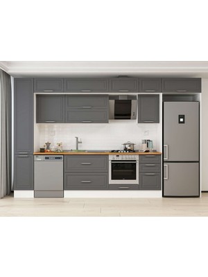 Alvinka 365X240 cm Klasik Mebran Mutfak Dolabı MBB-E80B40S45-2 Antrasit - Mdf