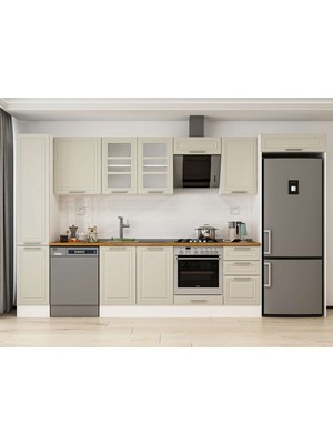 Alvinka 365X222 cm Klasik Mebran Mutfak Dolabı MBB-E80B40S45-3 Kumtaşı - Mdf