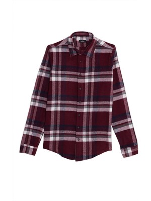 Tudors Erkek Slim Fit Kışlık Kareli Oduncu Gömlek Uzun Kol Günlük Stil M Beden