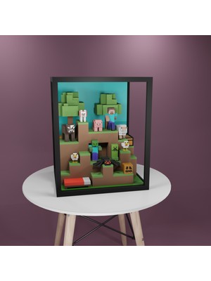 PremiumPort El Yapımı 3D Baskı Minecraft Temalı LED Işıklı Koleksiyon Sahnesi