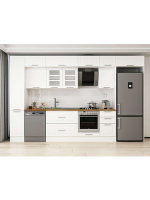 Alvinka 365X240 cm Klasik Mebran Mutfak Dolabı MBB-E80B40S45-3 Antrasit - Mdf