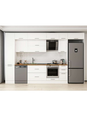 Alvinka 365X240 cm Klasik Mebran Mutfak Dolabı MBB-E80B45S40-2 Beyaz - Mdf