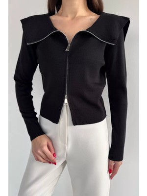 Gülseli Kadın Bebe Yaka Fermuarlı Triko Bluz P-00020343