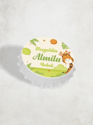 Dijidepo Kişiye Özel Isimli Zürafa Temalı Bebek Hediyeliği Magnet 6 cm