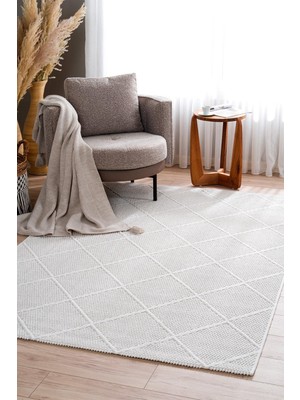 Türkeri Halı Monard Geometrik Desenli Krem Halı  Pamuk Tabanlı