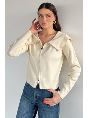 Gülseli Kadın Bebe Yaka Fermuarlı Triko Bluz P-00020343