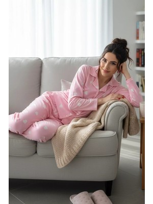 Gülseli Boyraz Kadın Kalp Baskılı Süet Pijama Takımı P-00020341