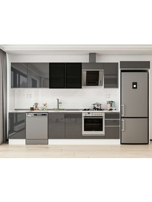 Alvinka 365X222 cm High Gloss Mutfak Dolabı MB-E80S45S40-3 Antrasit - Suntalam
