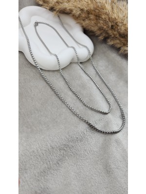 Stainless Steel Küp Zincir Kolye | 316L Çelik | Sevgili Kombini | 61 cm & 44 cm Ikili Set