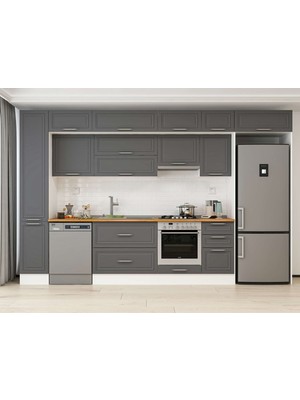Alvinka 365X240 cm Klasik Mebran Mutfak Dolabı MBB-E80B40S45-1 Antrasit - Mdf