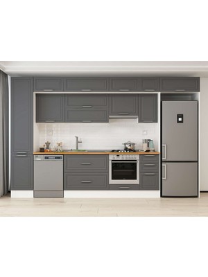 Alvinka 365X240 cm Klasik Mebran Mutfak Dolabı MBB-E80B45S40-1 Antrasit - Mdf
