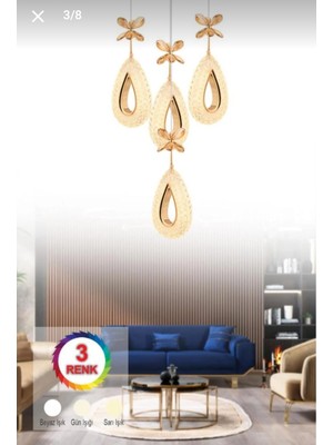 Bohem Aydınlatma Gold Damla 4'lü Sarkıt 3 Renk LED Modern Salon/antre/yatak Odası Avizesi
