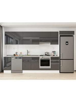 Alvinka 365X222 cm High Gloss Mutfak Dolabı MB-E80S40S45-1 Antrasit - Mdf