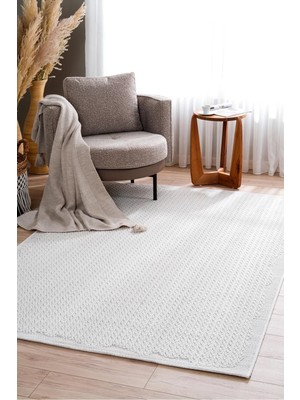 Türkeri Halı Monard El Dokuma Formunda Düz Dokulu Krem Halı – Antialerjik, Toz Yapmayan, Kolay Temizlenir
