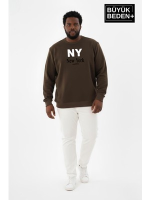 Superlife Erkek Büyük Beden Ny Newyork Baskılı Bisiklet Yaka Ince Sweatshirt SPR26BSW956-15