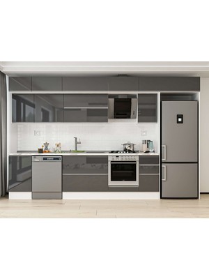 Alvinka 365X240 cm High Gloss Mutfak Dolabı MB-E80S45S40-2 Antrasit - Suntalam