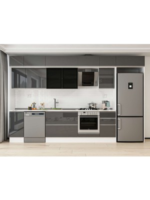 Alvinka 365X240 cm High Gloss Mutfak Dolabı MB-E80S40S45-3 Antrasit - Suntalam