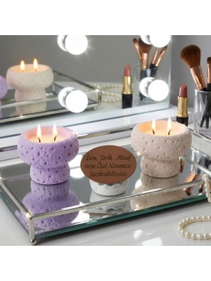 Miaju Sade ve Şık Tasarım, Özel Isim ve Mesaj Yazılabilen Dekoratif Mum Seti, Özel Seri,çift Alevli