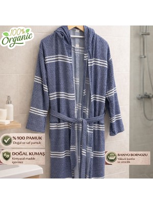 DNRYSL %100 Doğal Pamuk, Yumuşak Dokulu Unisex Kapüşonlu Peştemal Bornoz, Banyo ve Plaj Bornozu