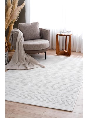 Türkeri Halı Monard El Dokuma Formunda Krem Dokulu Dekoratif Halı – Antialerjik, Toz Yapmayan, Kolay Temizlenir