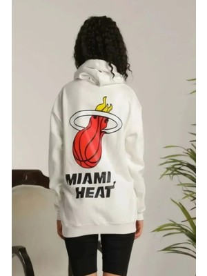 Hiccup Kadın Janes Baskı Detaylı Oversized Kapüşonlu Sweatshirt Beyaz