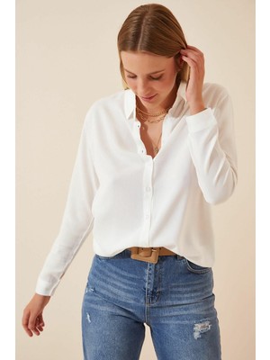 Hiccup Kadın Janes Normal Kesim Düğmeli Gömlek Beyaz