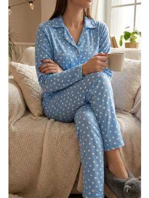 Gülseli Boyraz Kadın Ön Düğmeli Puantiyeli Süet Pijama Takımı P-00020336