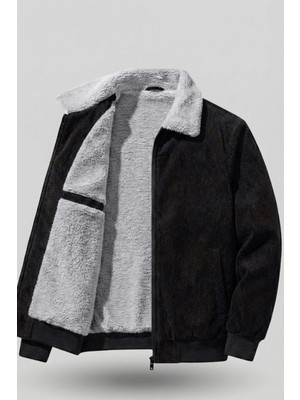 Genius Store Erkek Kadife Mont Peluş Astarlı Tam Fermuarlı Gömlek Yaka Spor Mont
