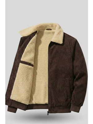 Genius Store Erkek Kadife Mont Peluş Astarlı Tam Fermuarlı Gömlek Yaka Spor Mont