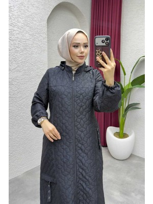 Pamuk Butik Kadın Fermuar Kapamalı Tam Boy Kapitone Mont -PMK509