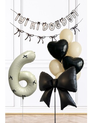 Pekshop Siyah Fiyonk Konsept Doğum Günü Balon Seti Yaş Balonlu SET228