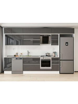 Alvinka 360X240 cm High Gloss Mutfak Dolabı MB-E80S40S40-2 Antrasit - Mdf
