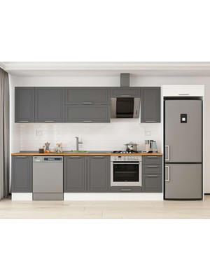 Alvinka 360X222 cm Klasik Mebran Mutfak Dolabı  MB-E80S40S40-2 Antrasit - Mdf
