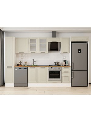 Alvinka 360X222 cm Klasik Mebran Mutfak Dolabı  MBB-E80B40S40-3 Kumtaşı - Mdf