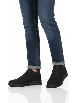 Ayakmod Siyah Nubuk Hakiki Deri Içi Kürklü Kaymaz Erkek Bot 727 M