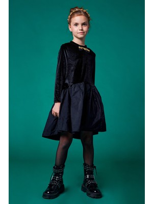 SheShe Siyah Kadife Tafta Elbise