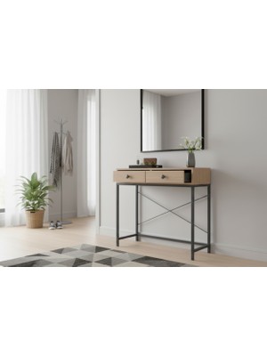 Ayz Lefalis 90CM Metal Ayaklı Dresuar Çekmeceli Dresuar Dekoratif Raflı Konsol Hol Sehpası Sonomo