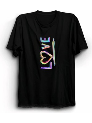 Sevgililer Günü Için Özel Tasarım Love Baskılı T-Shirt - Siyah