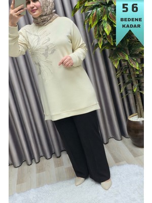 Elmas Tesettür Kadın Giyim Büyük Beden Bol Paça Çimalı Cepli Astarlı Nergiz Pantolon