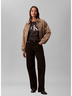 Calvin Klein Jeans Yuvarlak Yaka Standart Desenli Gri Kadın Kazak Chunky Cotton Graphıc Vest