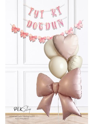 Pekshop Pembe Fiyonk Balonlu Bannerlı Doğum Günü Balon Seti