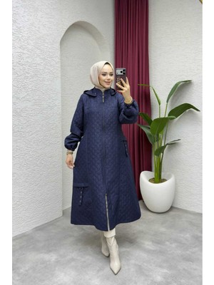 Pamuk Butik Kadın Yandan Cepli Çıkarılabilir Kapüşonlu Kapitone Mont -PMK510