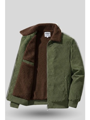 Genius Store Erkek Kadife Mont Peluş Astarlı Tam Fermuarlı Gömlek Yaka Spor Mont