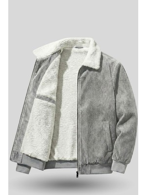 Genius Store Erkek Kadife Mont Peluş Astarlı Tam Fermuarlı Gömlek Yaka Spor Mont