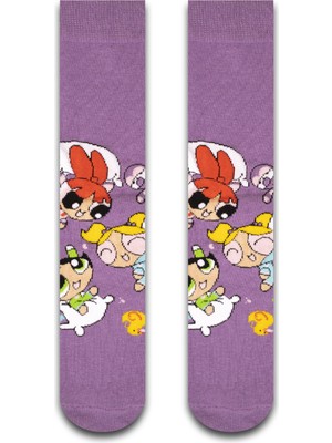 Neşeli Çoraplar Mor Powerpuff Kızlar Unisex Çorap