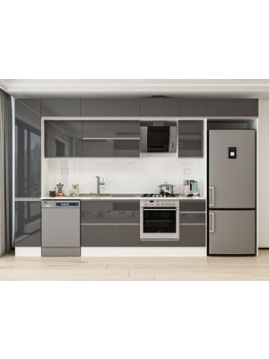 Alvinka 360X240 cm High Gloss Mutfak Dolabı MBB-E80B40S40-2 Antrasit - Mdf