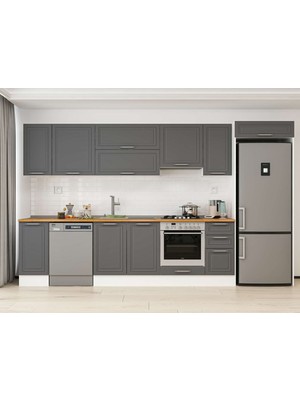 Alvinka 360X222 cm Klasik Mebran Mutfak Dolabı  MB-E80S40S40-1 Antrasit - Suntalam