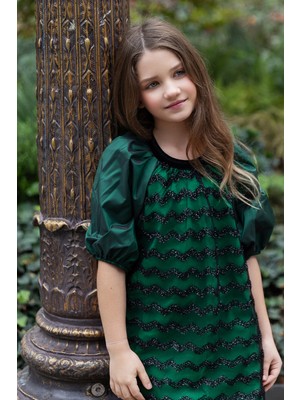 SheShe Zümrüt Balon Kol Elbise