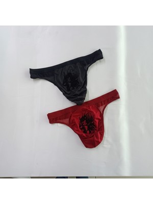 Bonbon Erkek 2'li Paket Bordo-Siyah Renk String Külot BB2198